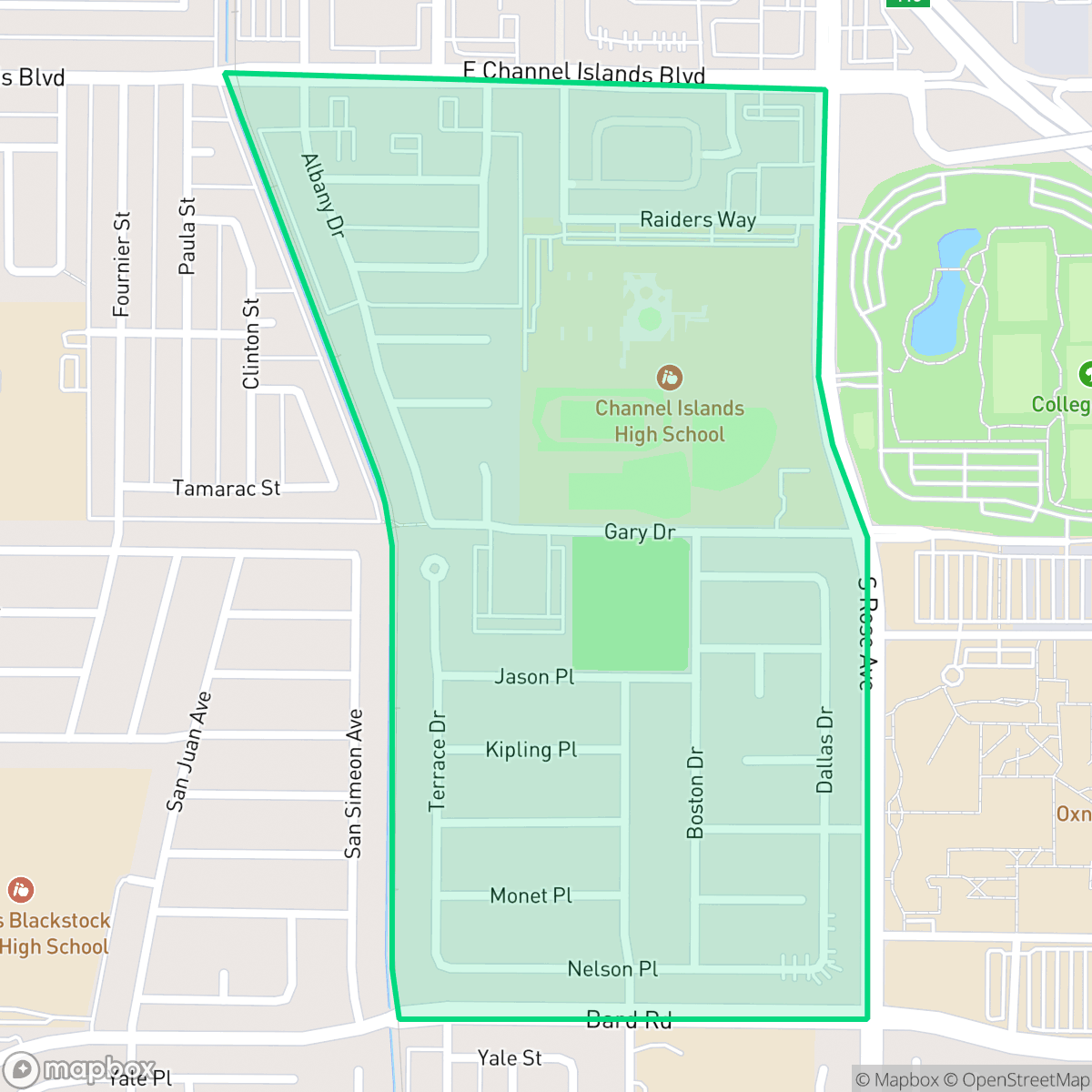 Map showing the location of College Estates, Oxnard, CA
