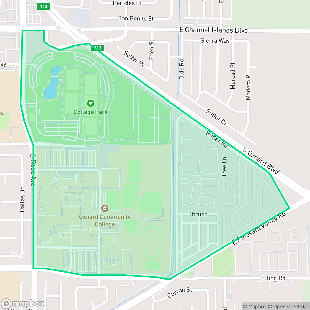 Map showing the location of College Park, Oxnard, CA