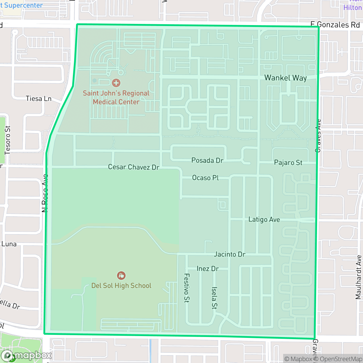 Map showing the location of East Village, Oxnard, CA