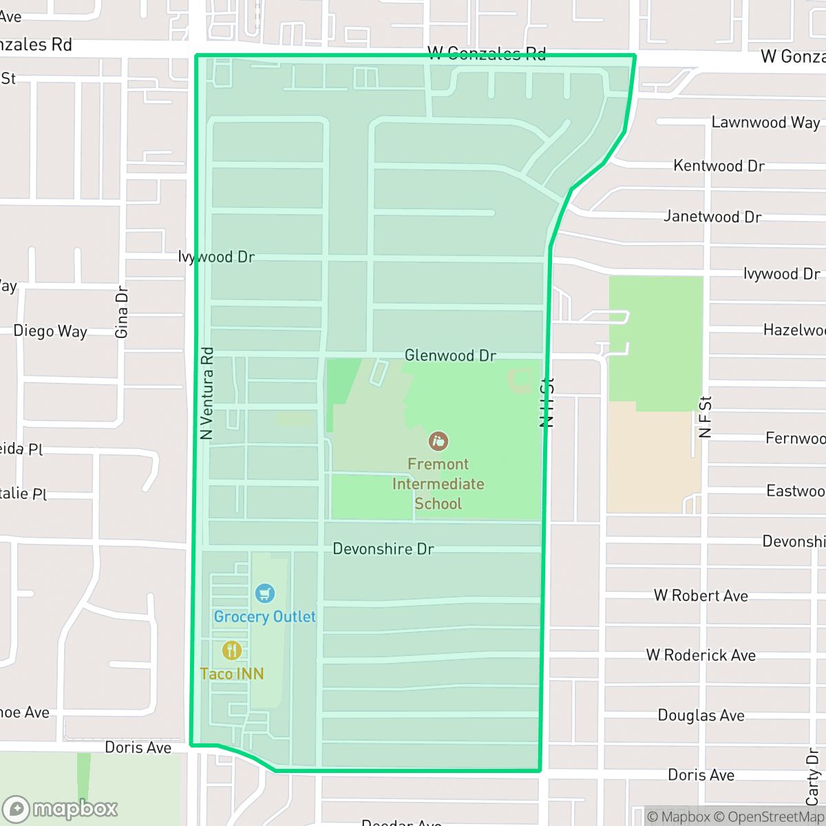 Map showing the location of Fremont North, Oxnard, CA