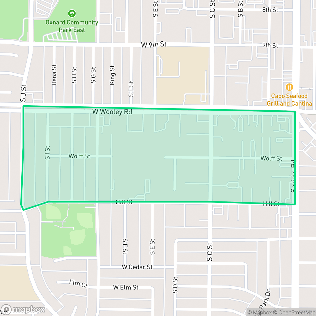 Map showing the location of Hill Street, Oxnard, CA