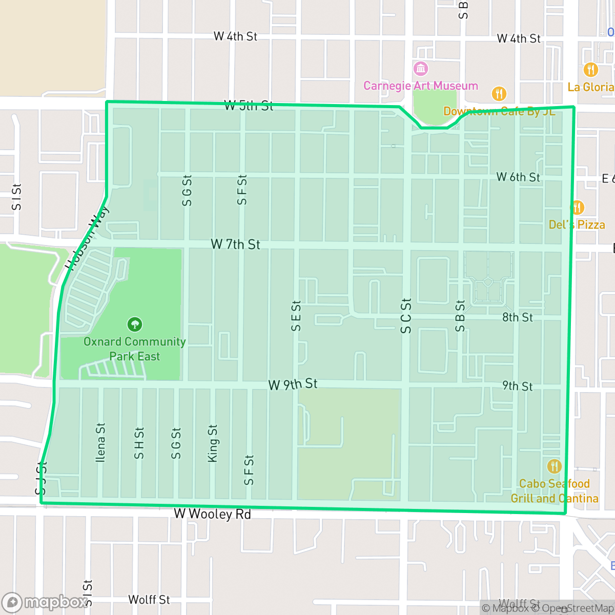 Map showing the location of Hobson Park East, Oxnard, CA