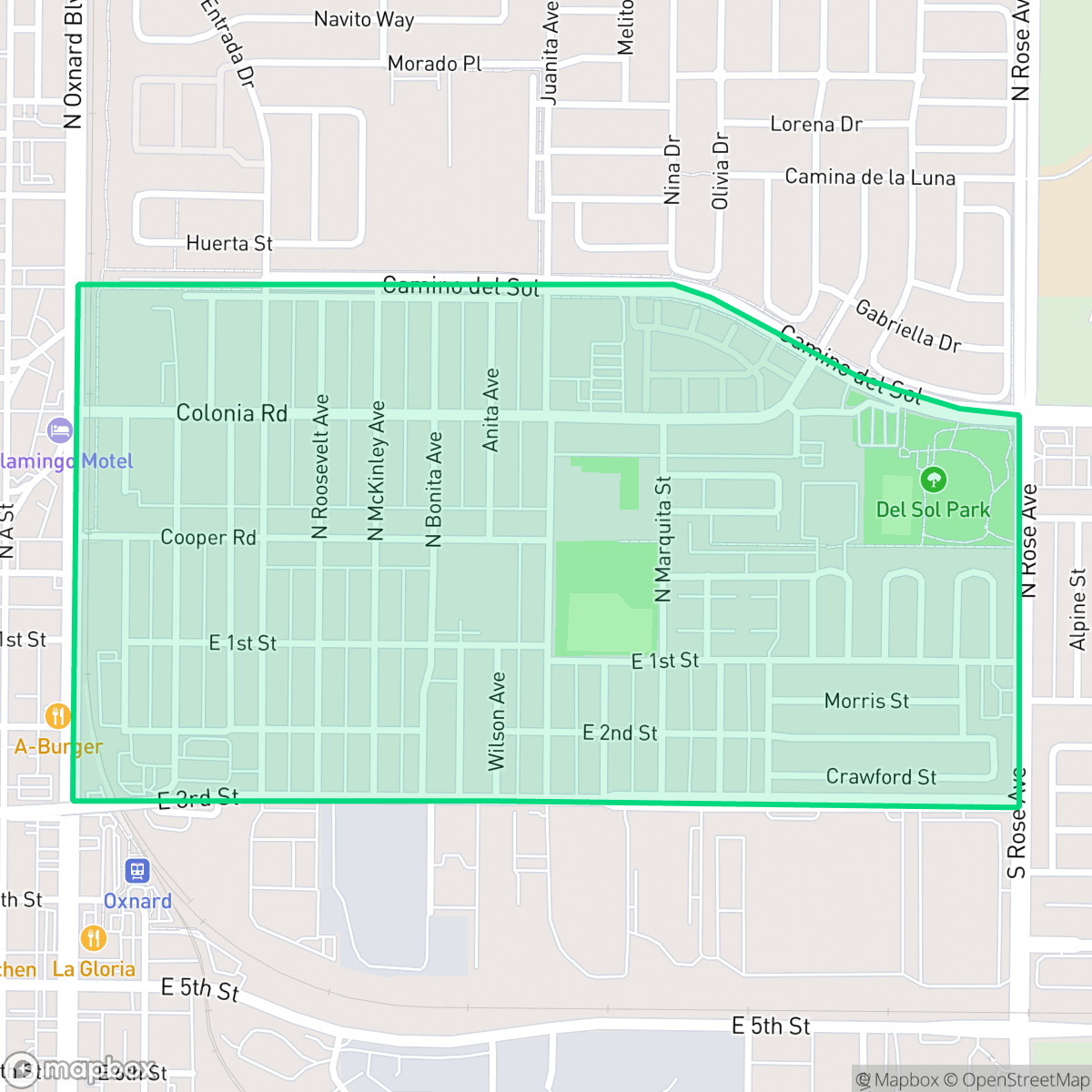 Map showing the location of La Colonia, Oxnard, CA