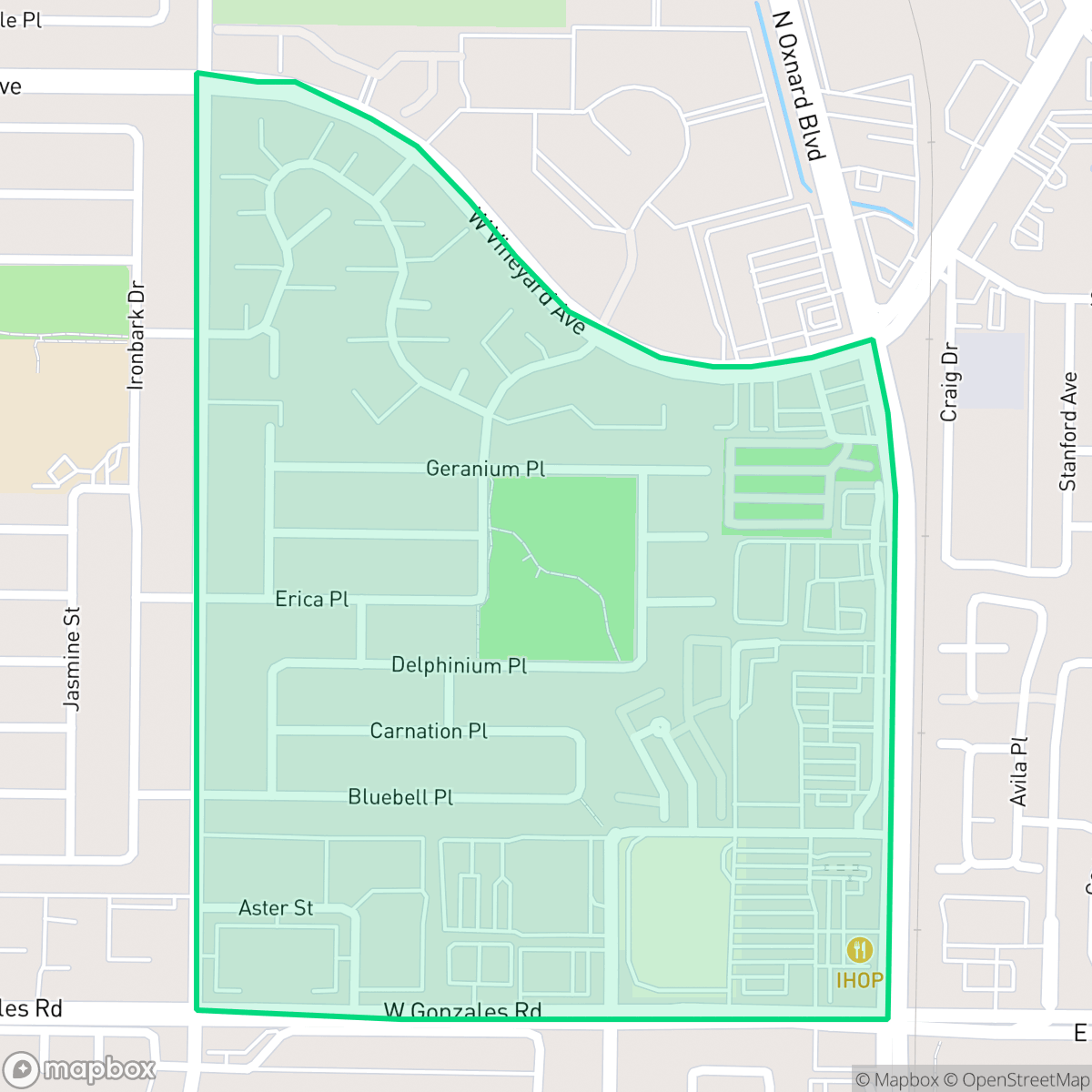 Map showing the location of Orchard, Oxnard, CA