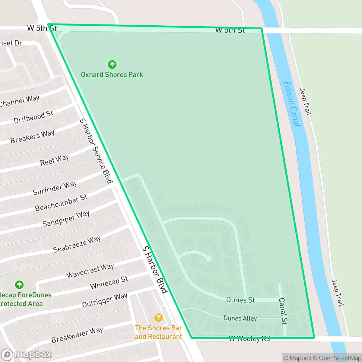 Map showing the location of Oxnard Dunes, Oxnard, CA