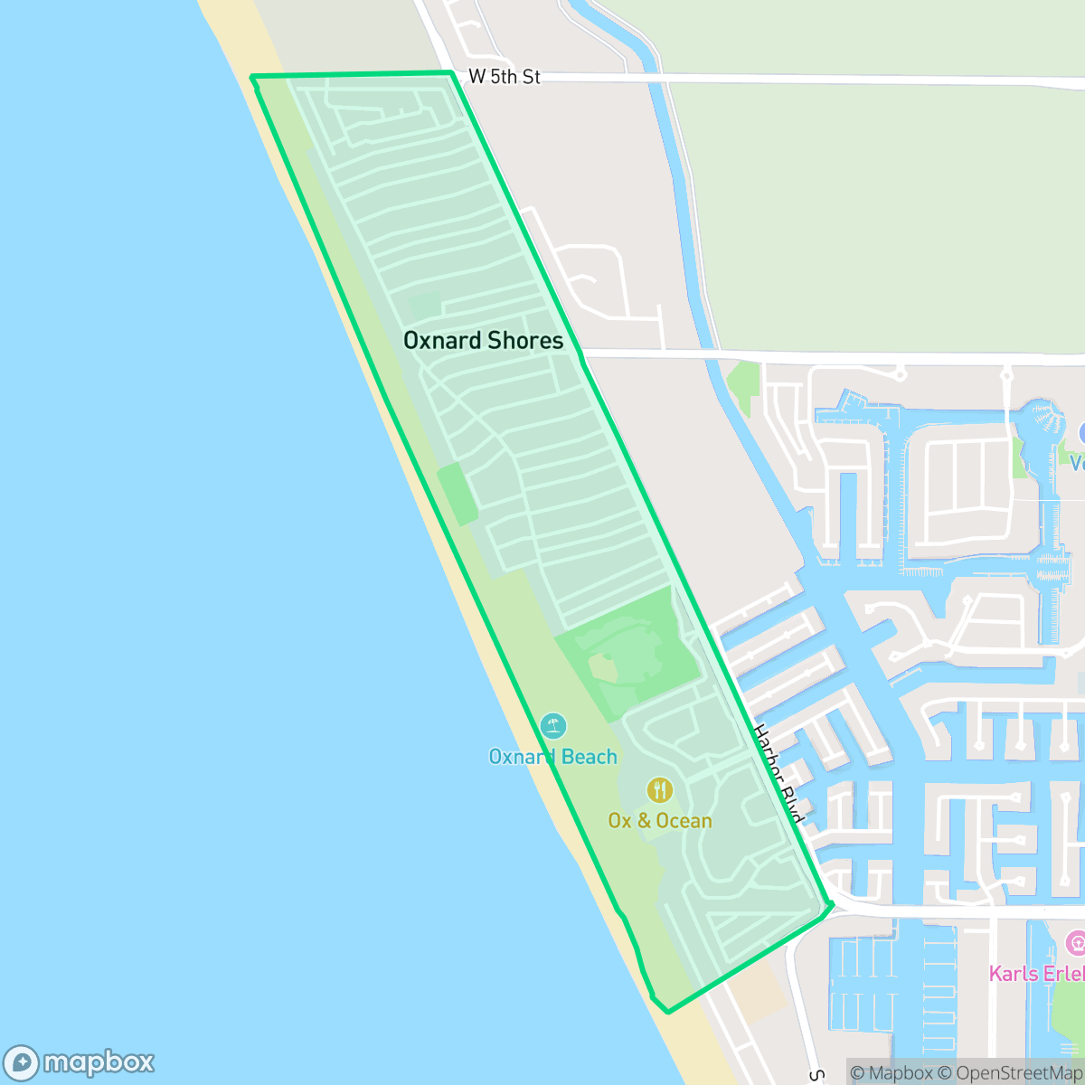 Map showing the location of Oxnard Shores, Oxnard, CA