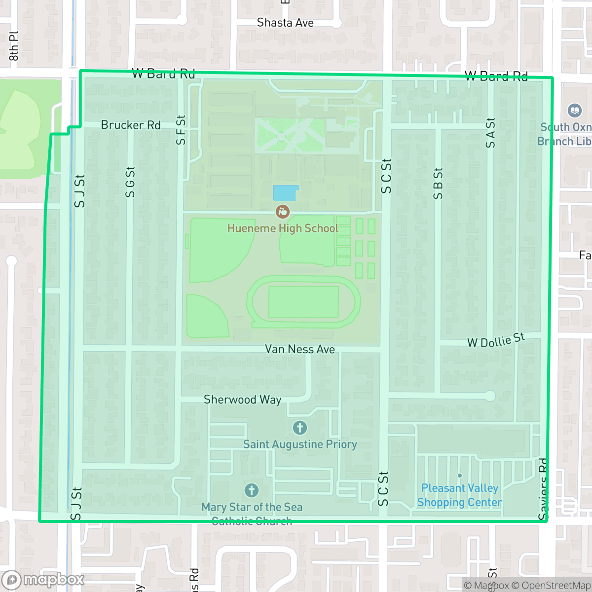 Map showing the location of Pleasant Valley Village, Oxnard, CA