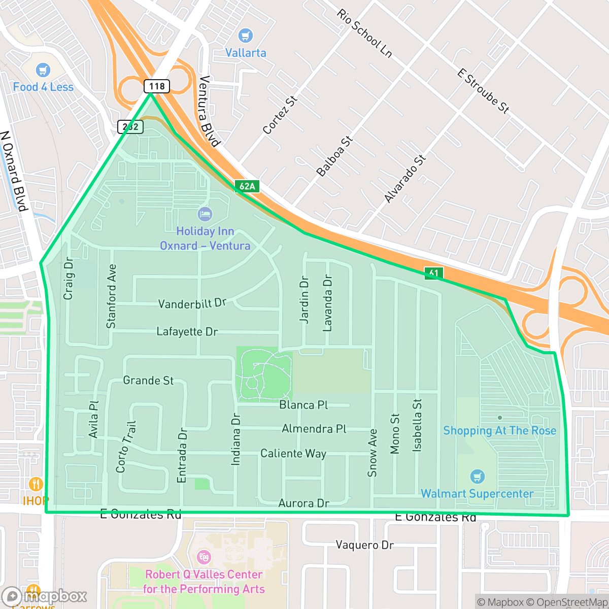 Map showing the location of Rio Lindo, Oxnard, CA