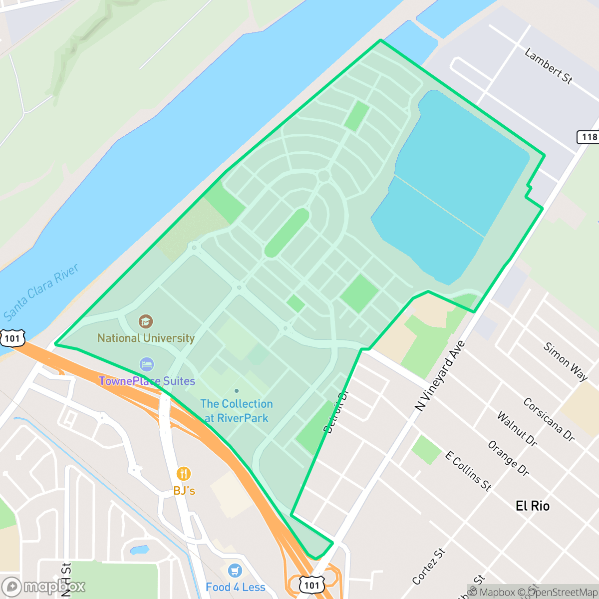 Map showing the location of Riverpark, Oxnard, CA