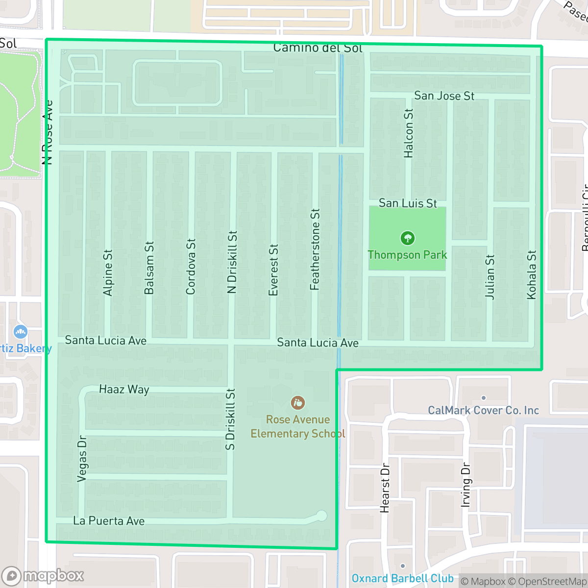 Map showing the location of Rose Park, Oxnard, CA