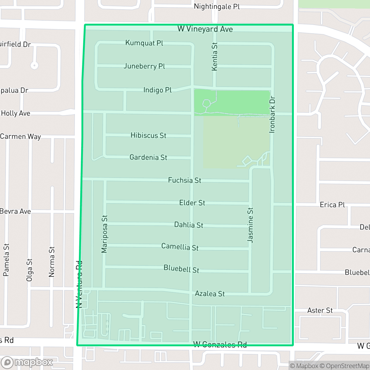 Map showing the location of Sierra Linda, Oxnard, CA