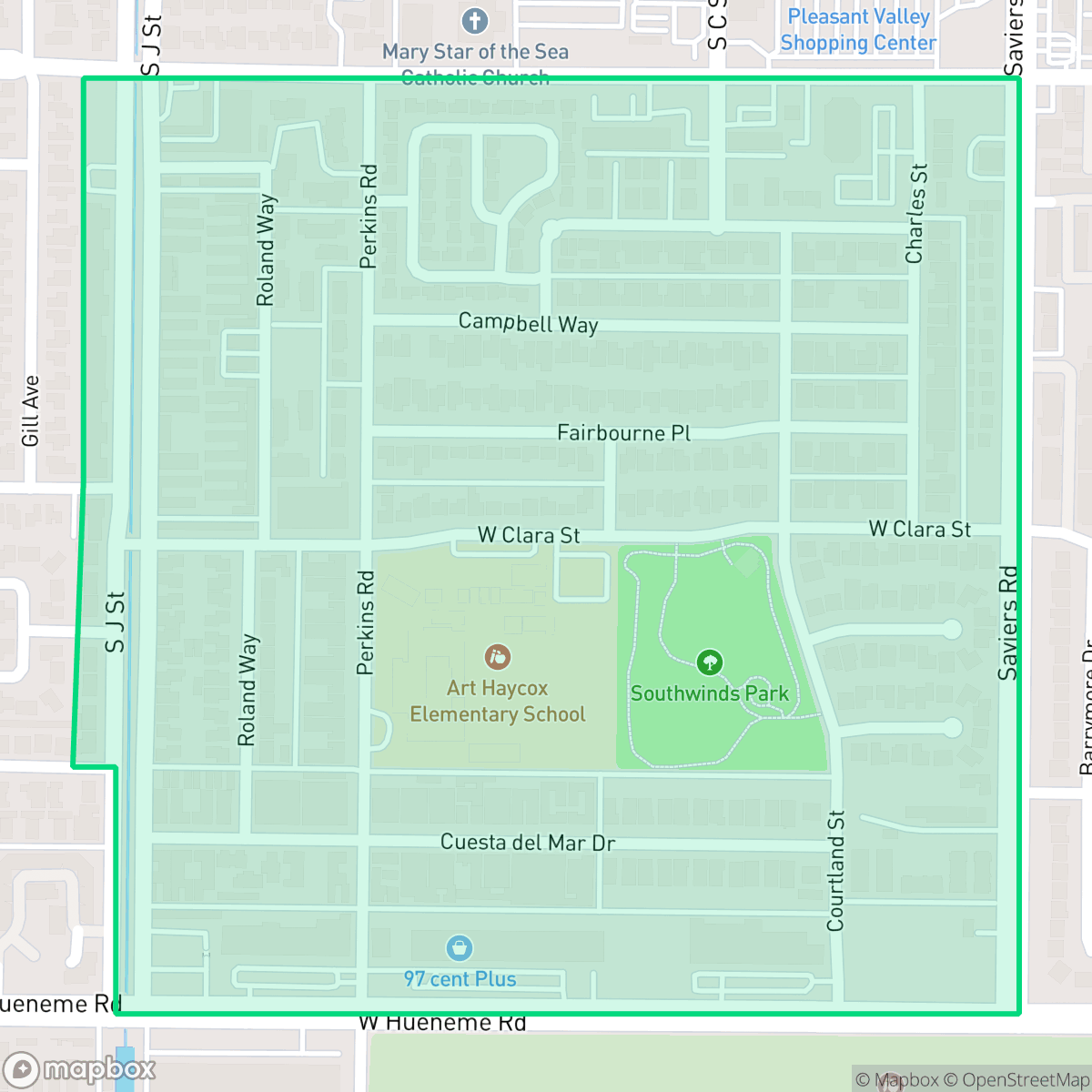 Map showing the location of South Winds, Oxnard, CA
