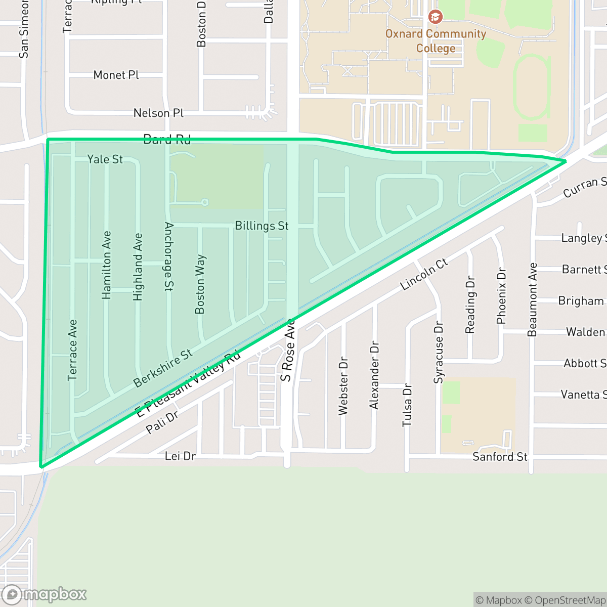 Map showing the location of Terrace Estates, Oxnard, CA