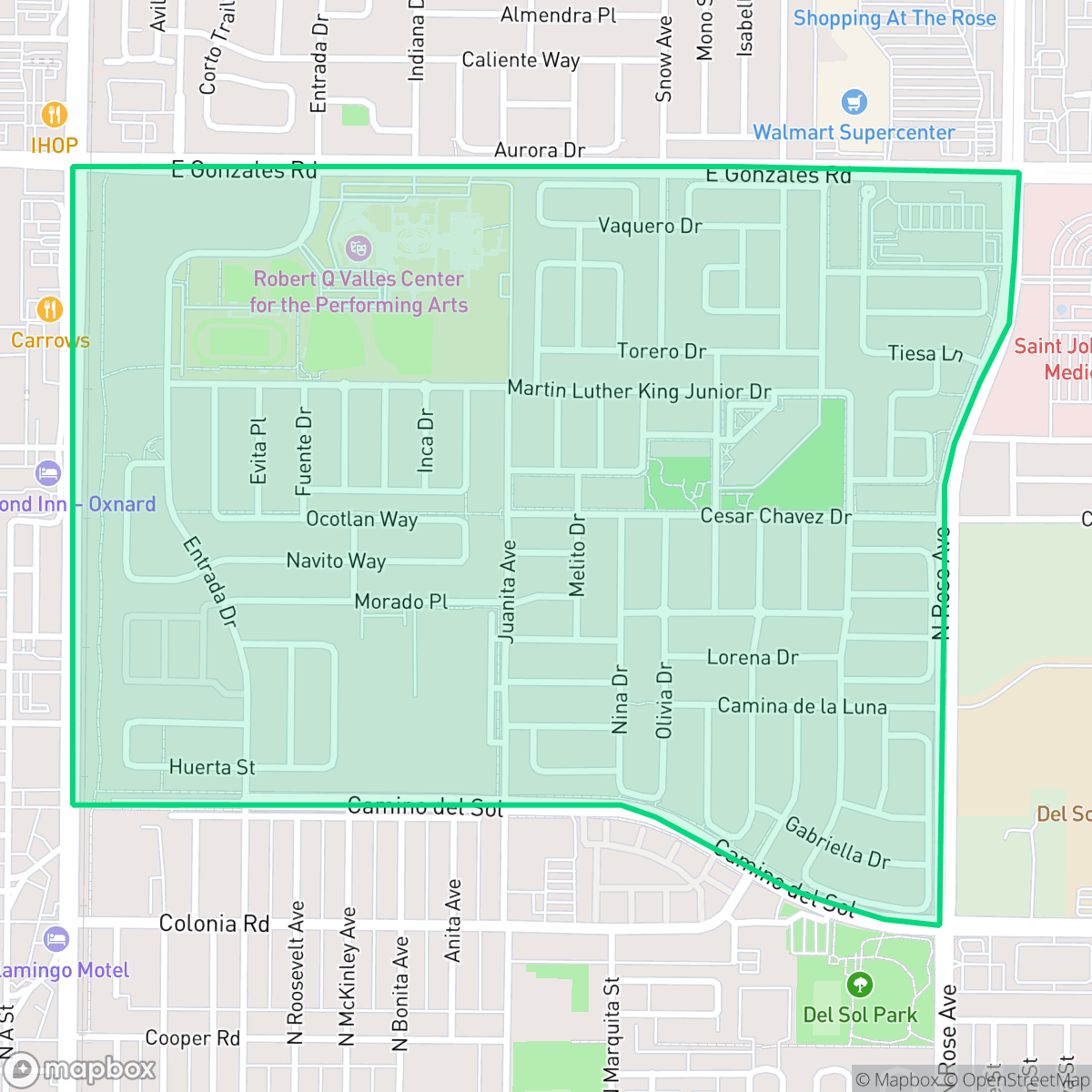 Map showing the location of West Village, Oxnard, CA