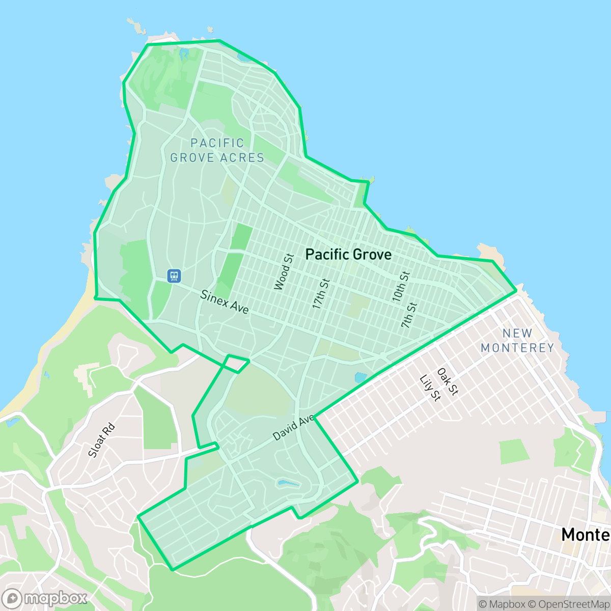 Map showing the location of Pacific Grove, CA — coverage area