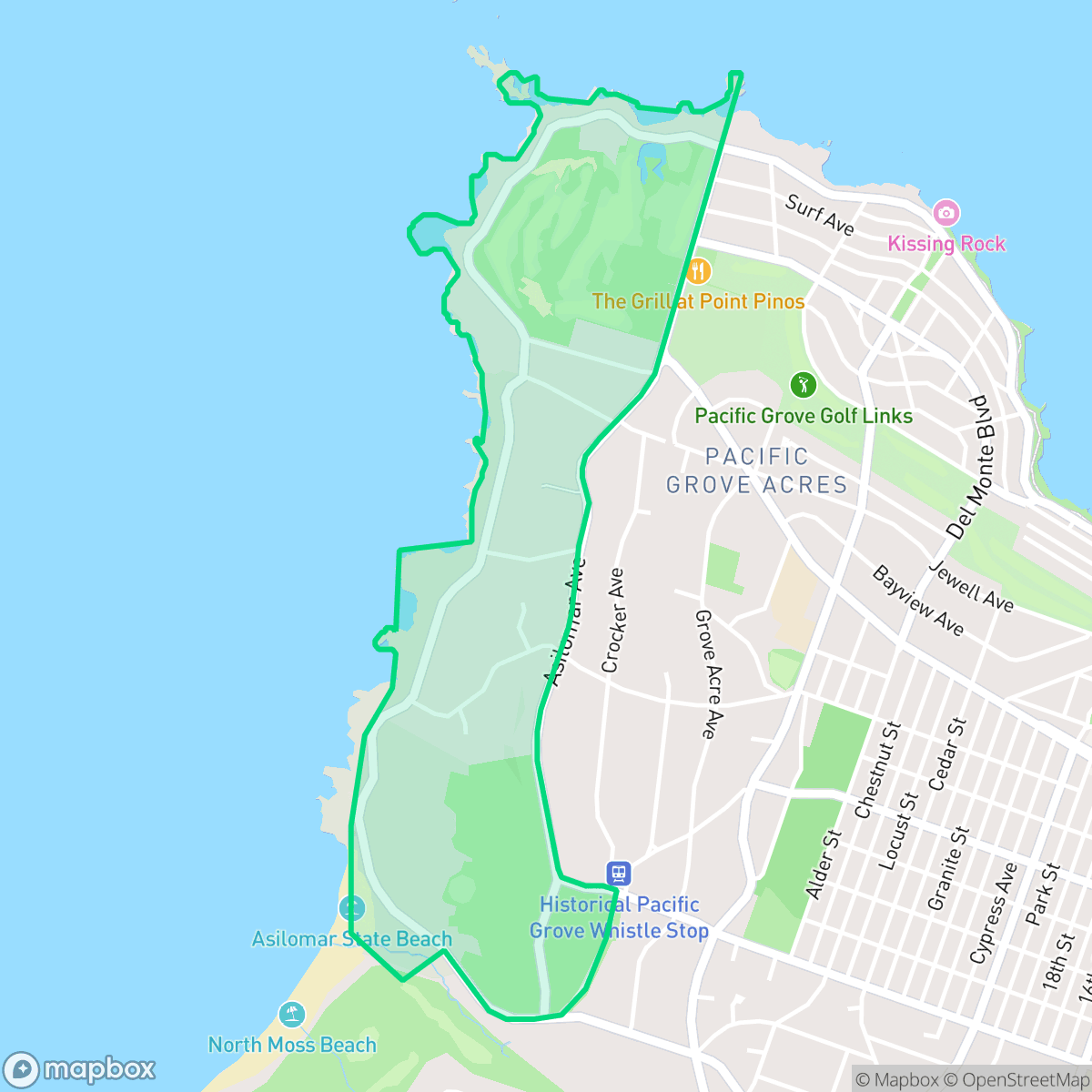 Map showing the location of Asilomar Dunes, Pacific Grove, CA