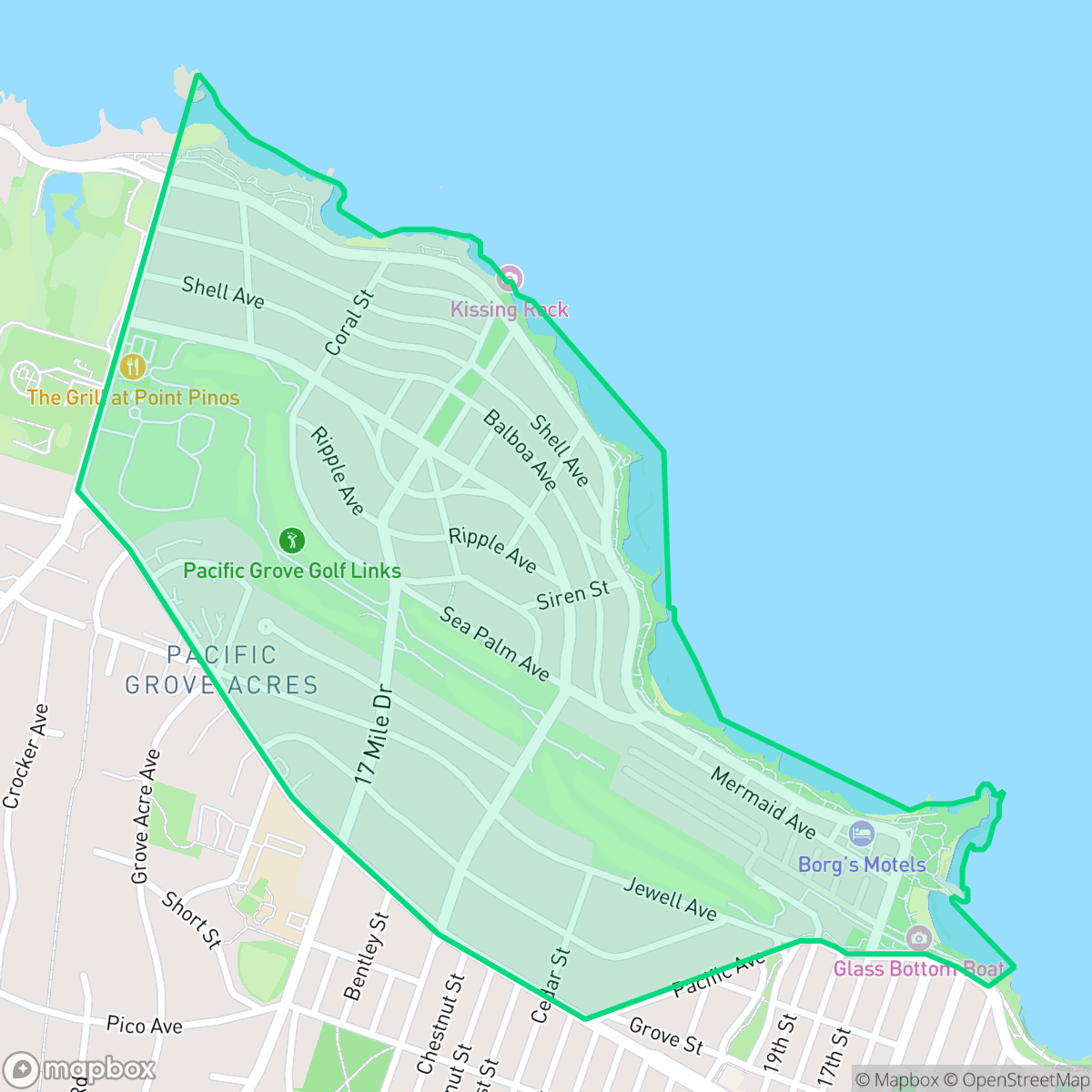 Map showing the location of Beach Tract/Fairway Homes, Pacific Grove, CA