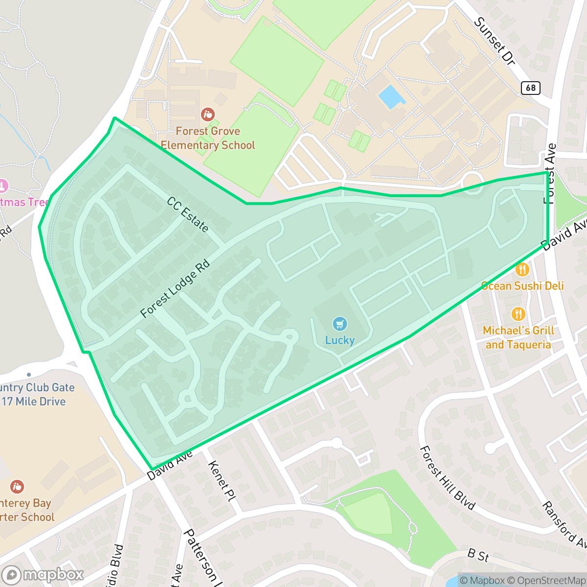Map showing the location of Country Club Gate/Forest Grove, Pacific Grove, CA