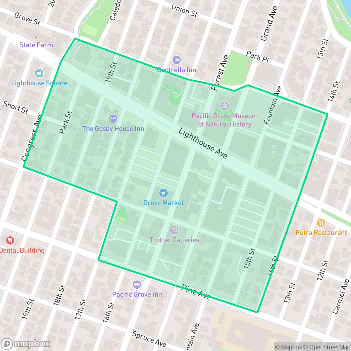 Map showing the location of Downtown, Pacific Grove, CA