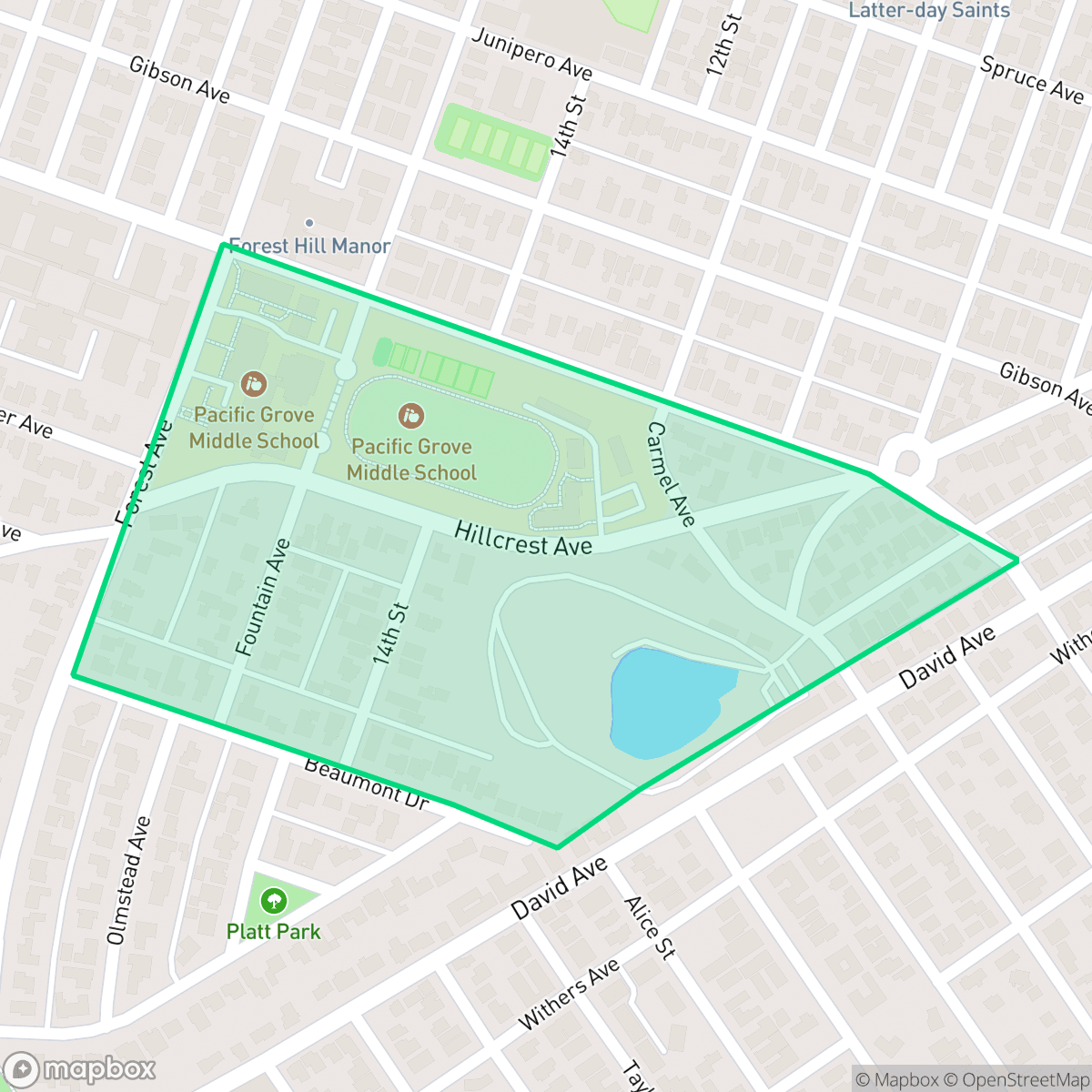 Map showing the location of Hillcrest, Pacific Grove, CA