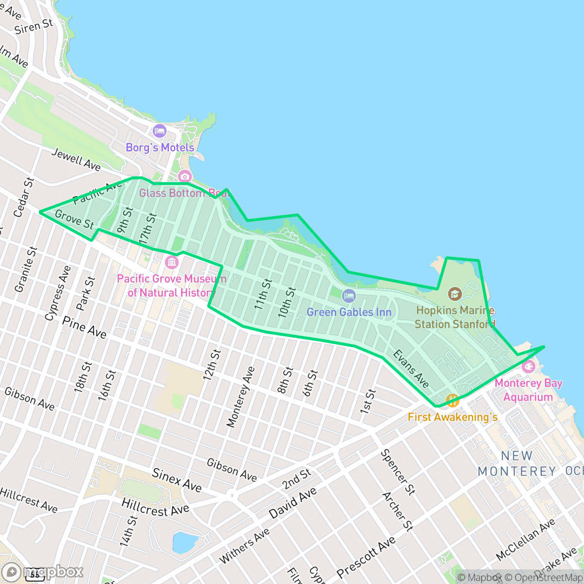 Map showing the location of Pacific Grove Retreat, Pacific Grove, CA