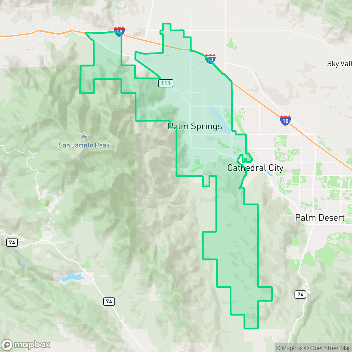 Map showing the location of Palm Springs, CA — coverage area