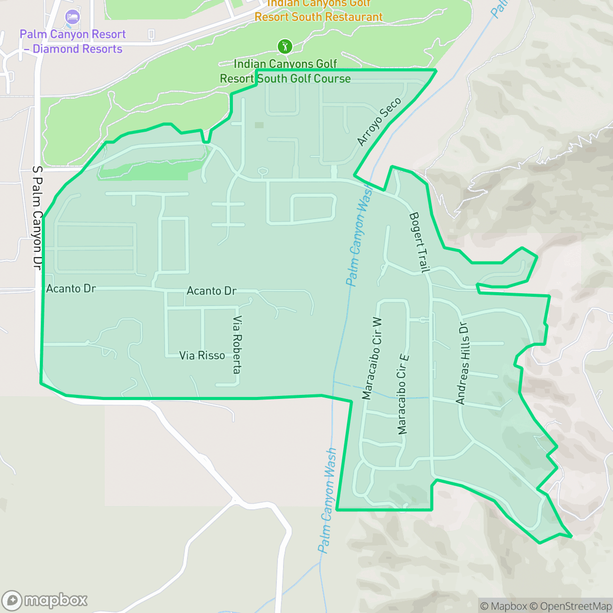 Map showing the location of Andreas Hills, Palm Springs, CA