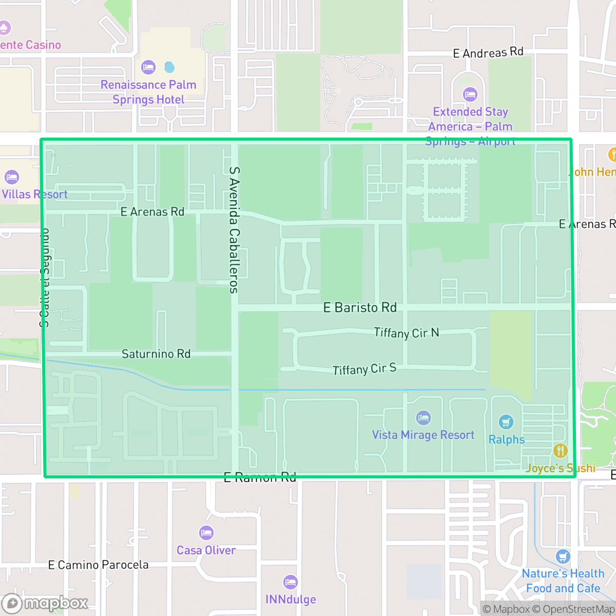 Map showing the location of Baristo, Palm Springs, CA