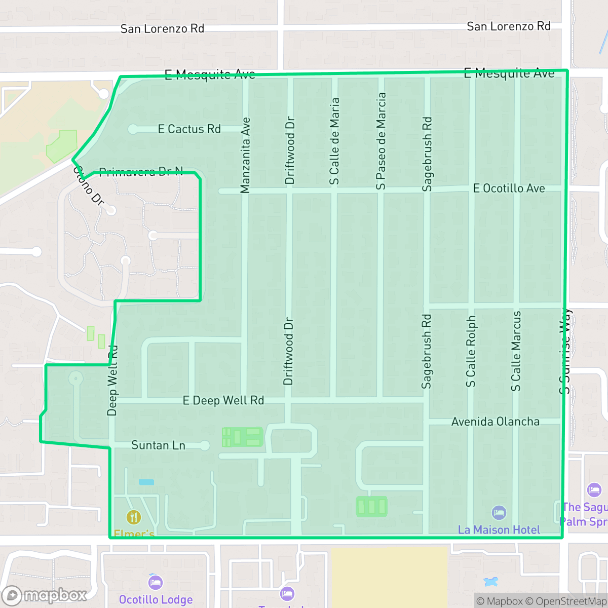 Map showing the location of Deepwell Estates, Palm Springs, CA