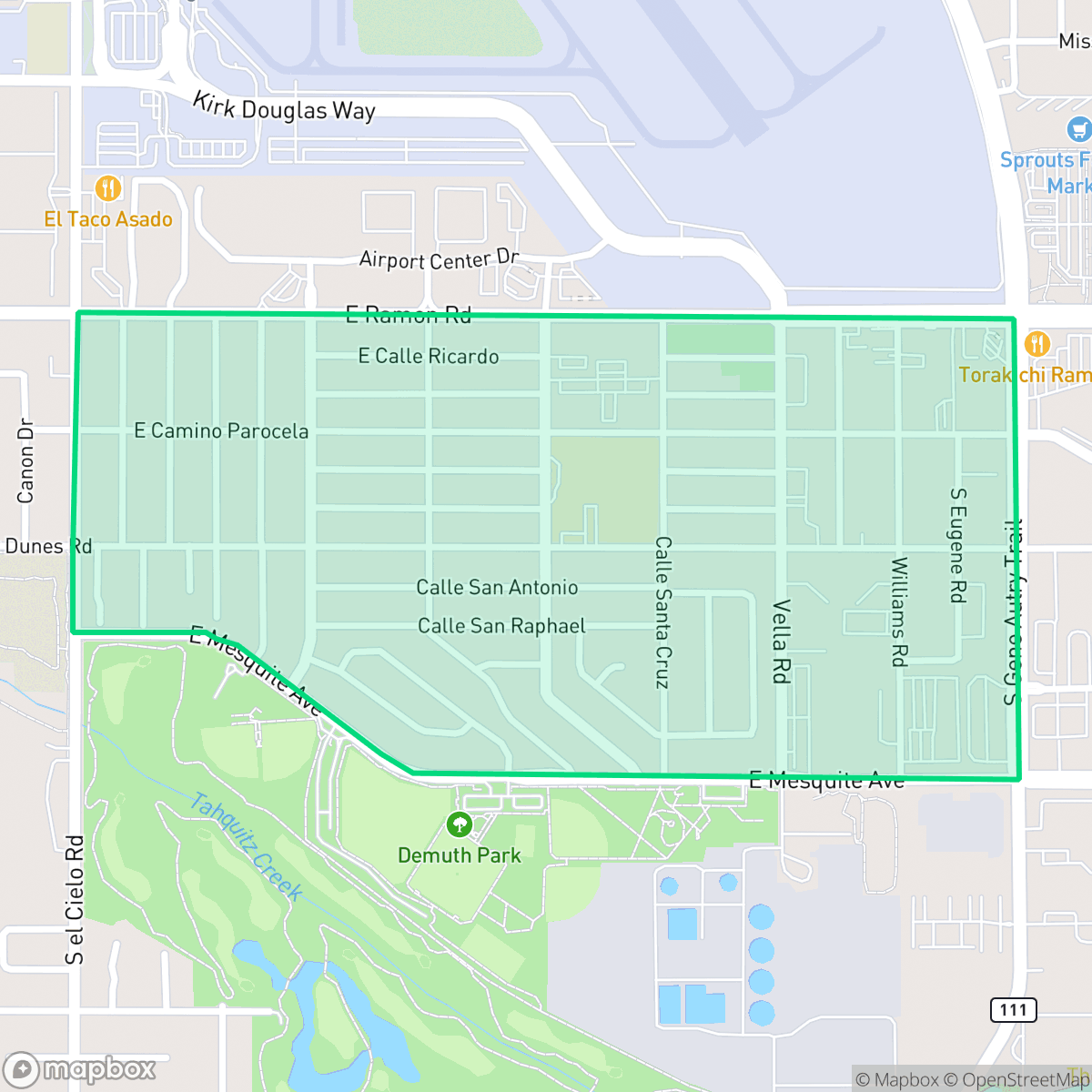 Map showing the location of Demuth Park, Palm Springs, CA