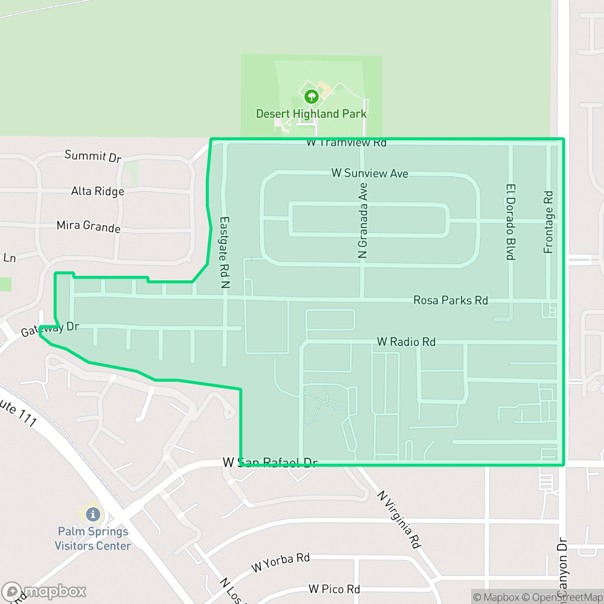 Map showing the location of Desert Highland/Gateway, Palm Springs, CA