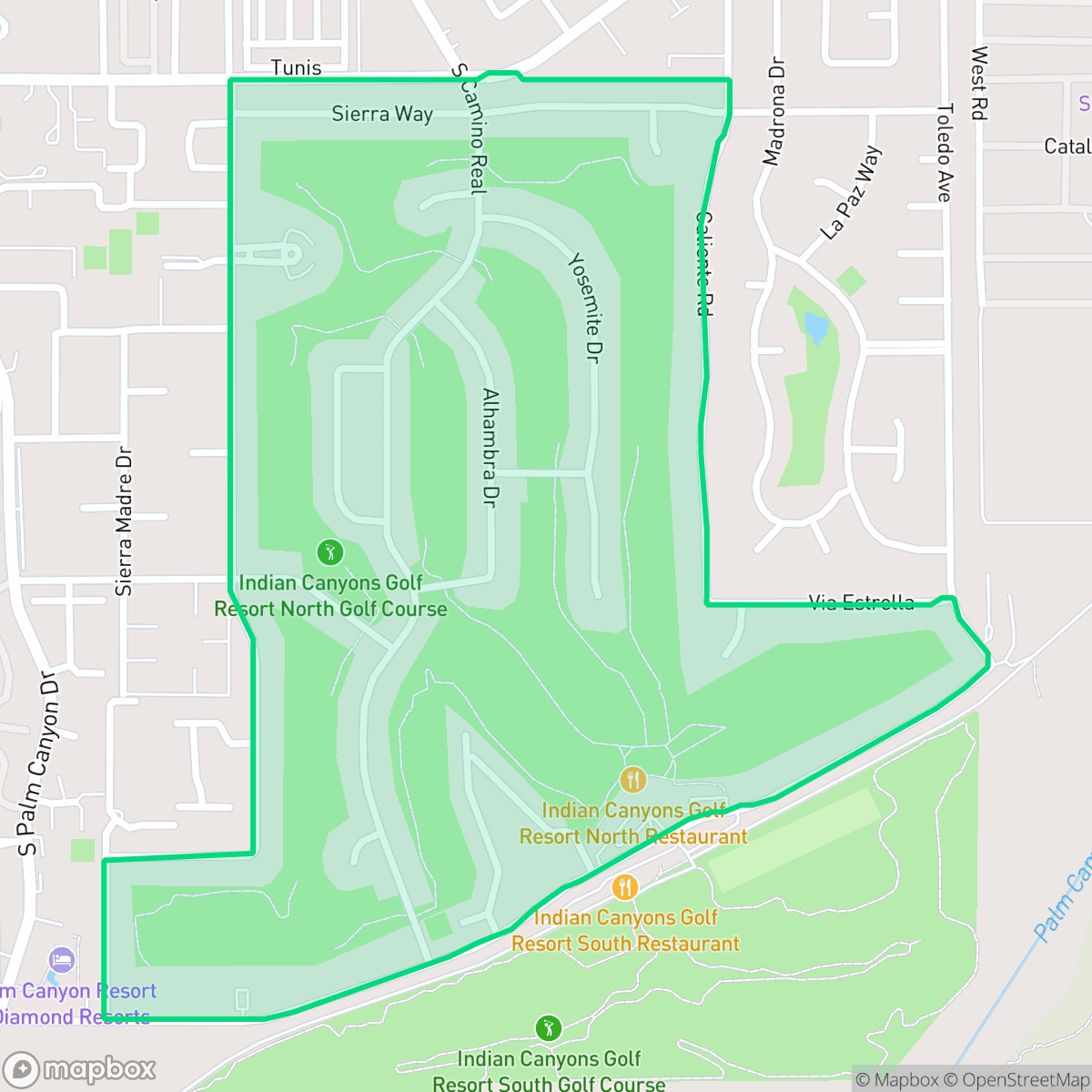 Map showing the location of Indian Canyon, Palm Springs, CA