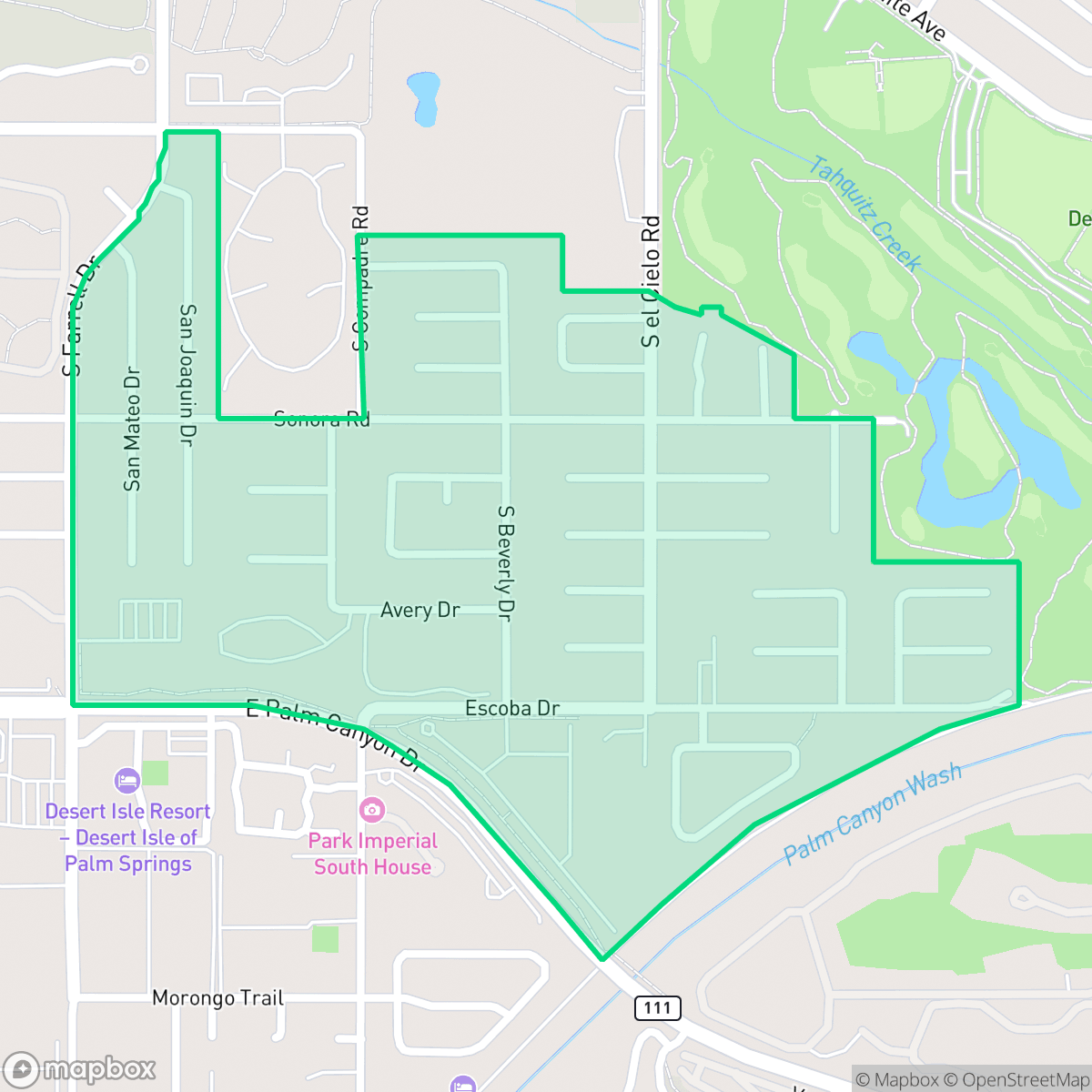 Map showing the location of Los Compadres, Palm Springs, CA