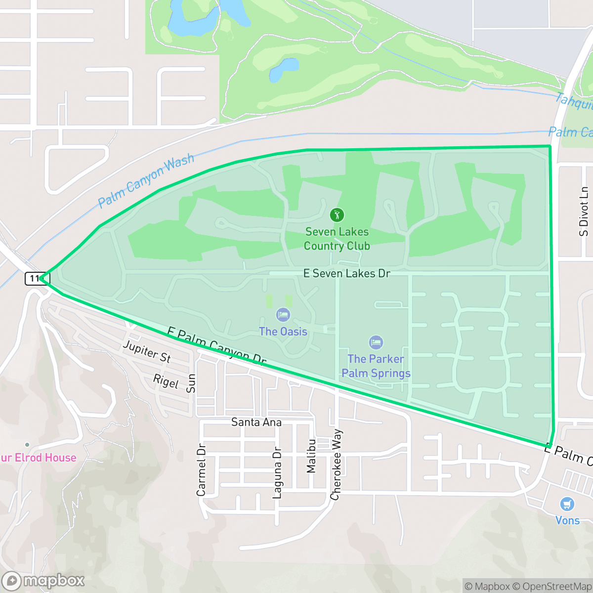 Map showing the location of Melody Ranch, Palm Springs, CA