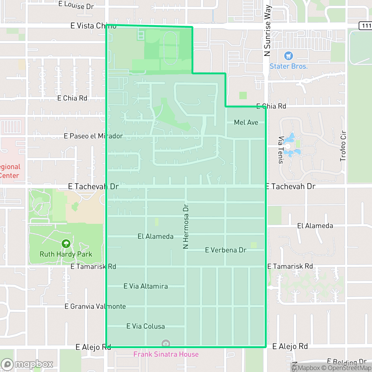 Map showing the location of Movie Colony East, Palm Springs, CA