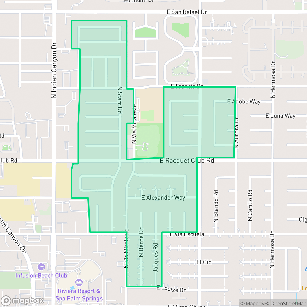 Map showing the location of Racquet Club Estates, Palm Springs, CA