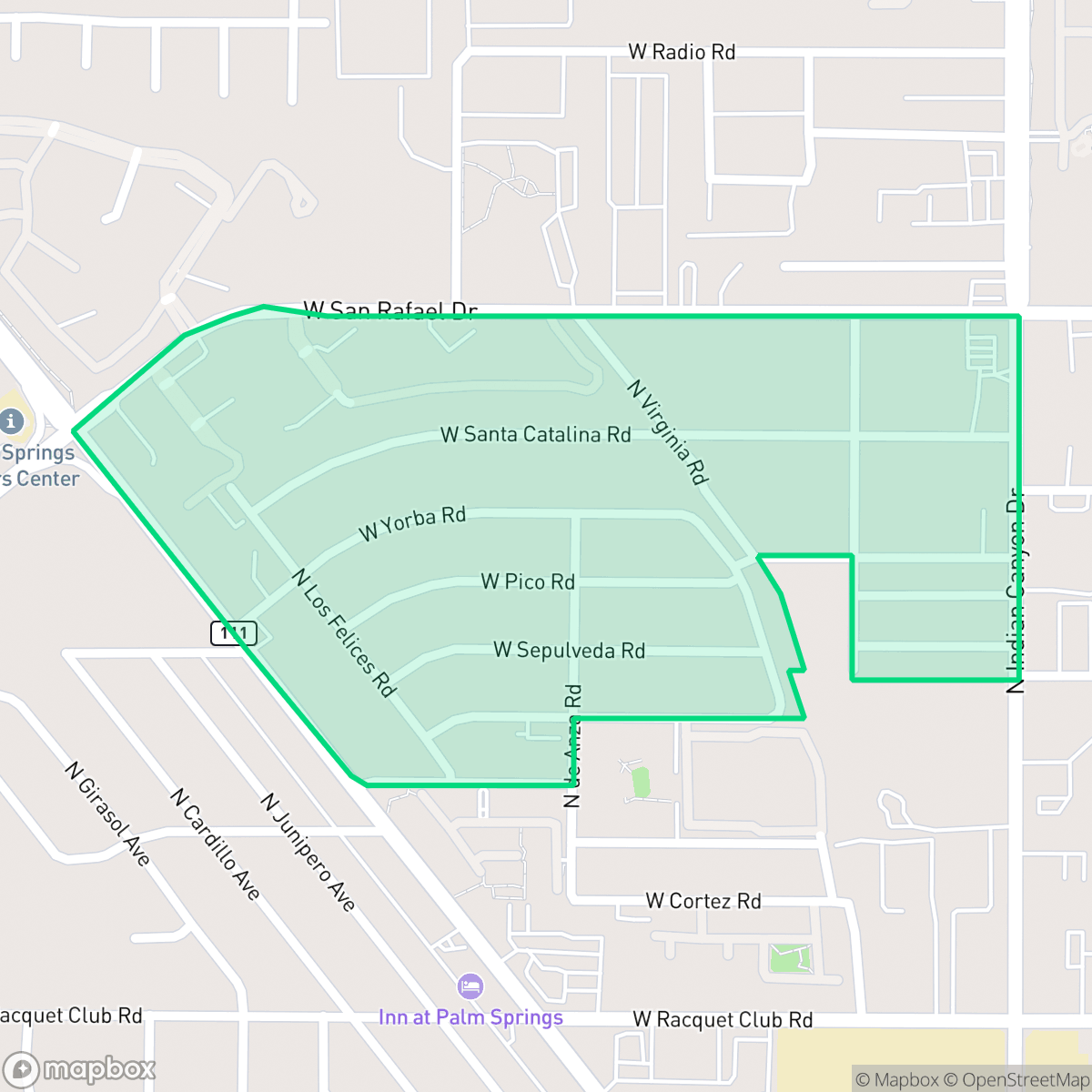 Map showing the location of Racquet Club West, Palm Springs, CA