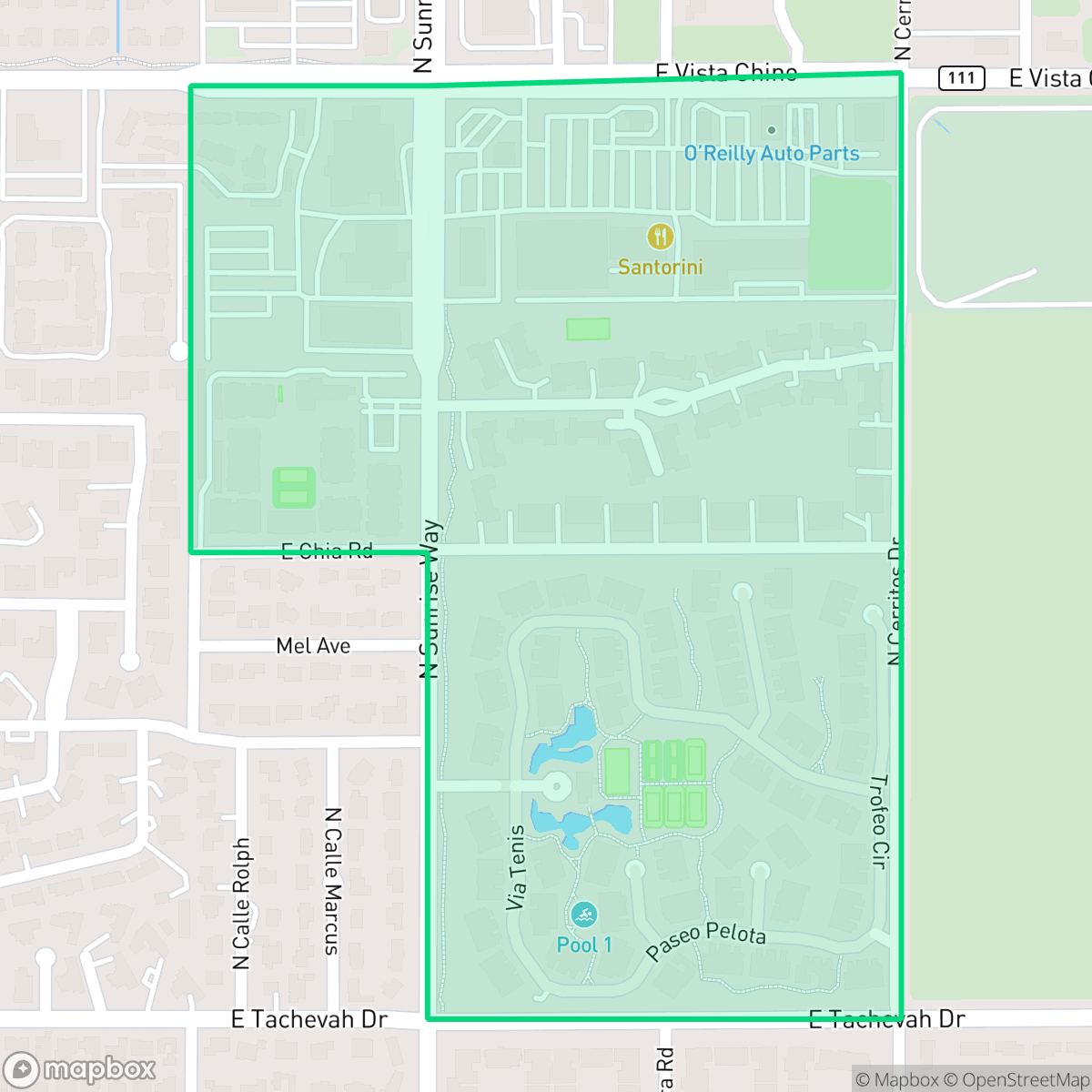 Map showing the location of Sunrise Vista Chino, Palm Springs, CA