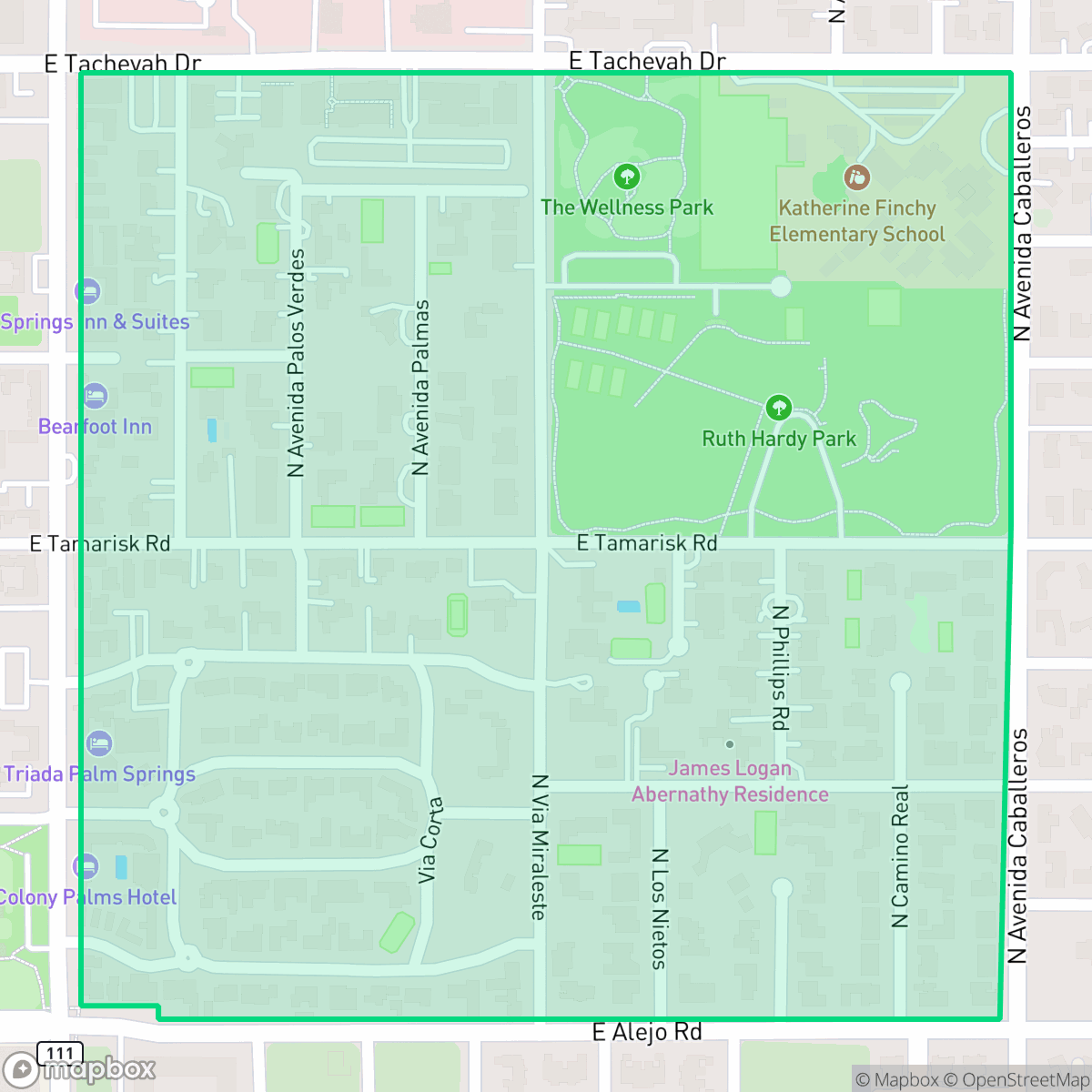 Map showing the location of The Movie Colony, Palm Springs, CA