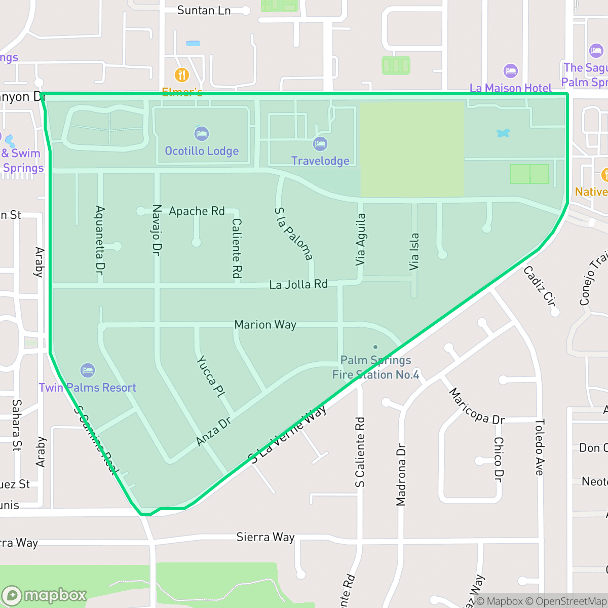 Map showing the location of Twin Palms, Palm Springs, CA