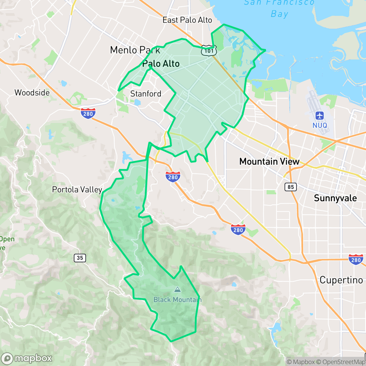 Map showing the location of Palo Alto, CA — coverage area
