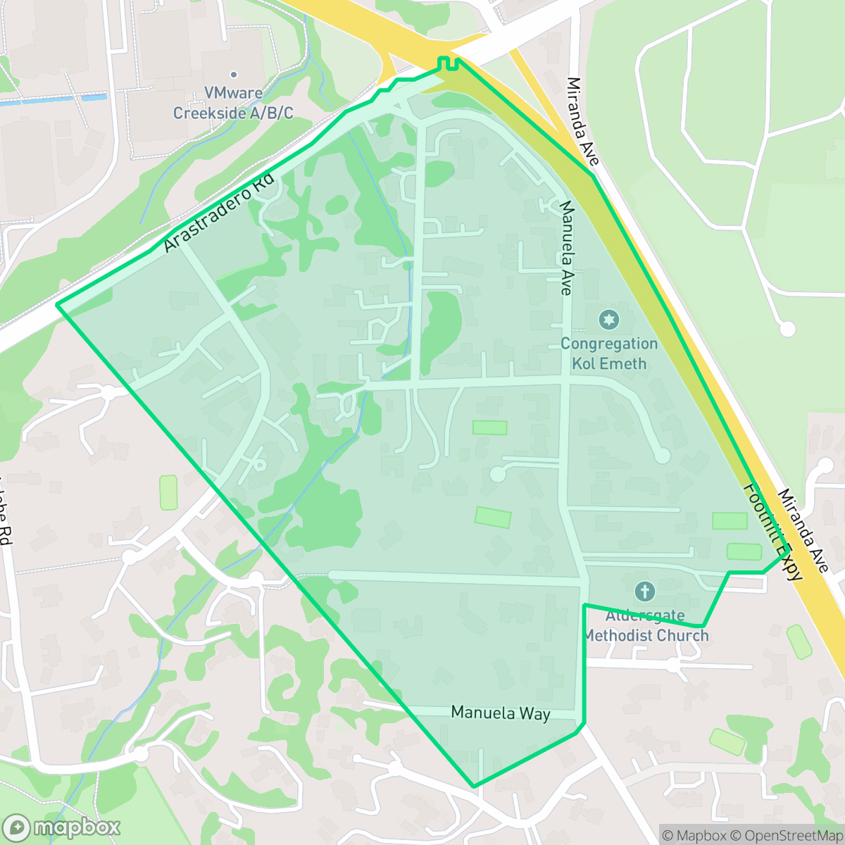 Map showing the location of Esther Clark Park, Palo Alto, CA