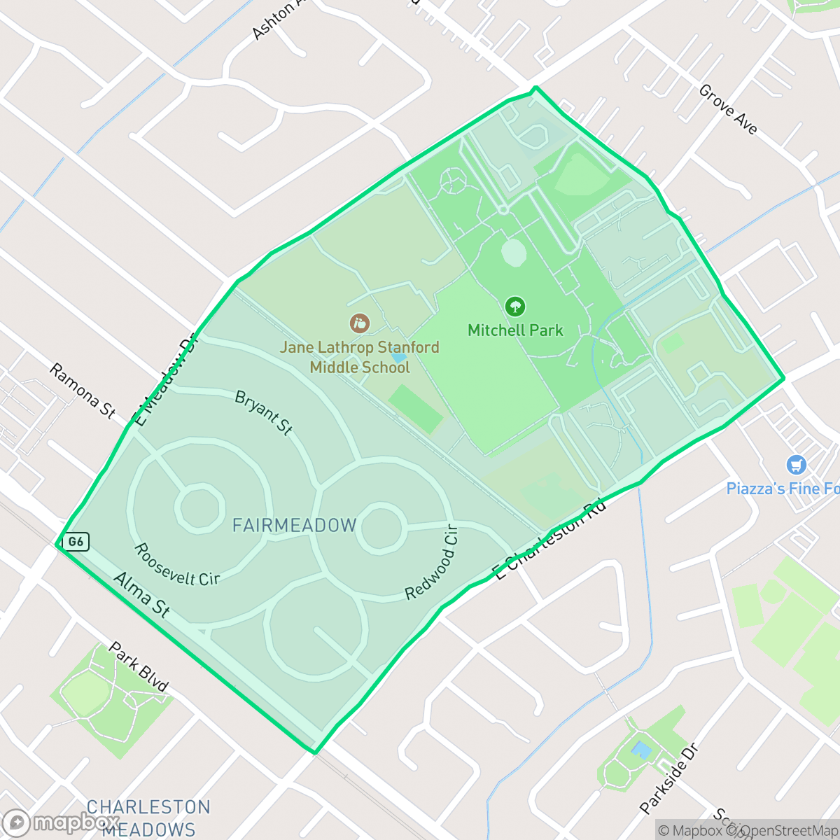 Map showing the location of Fairmeadow, Palo Alto, CA