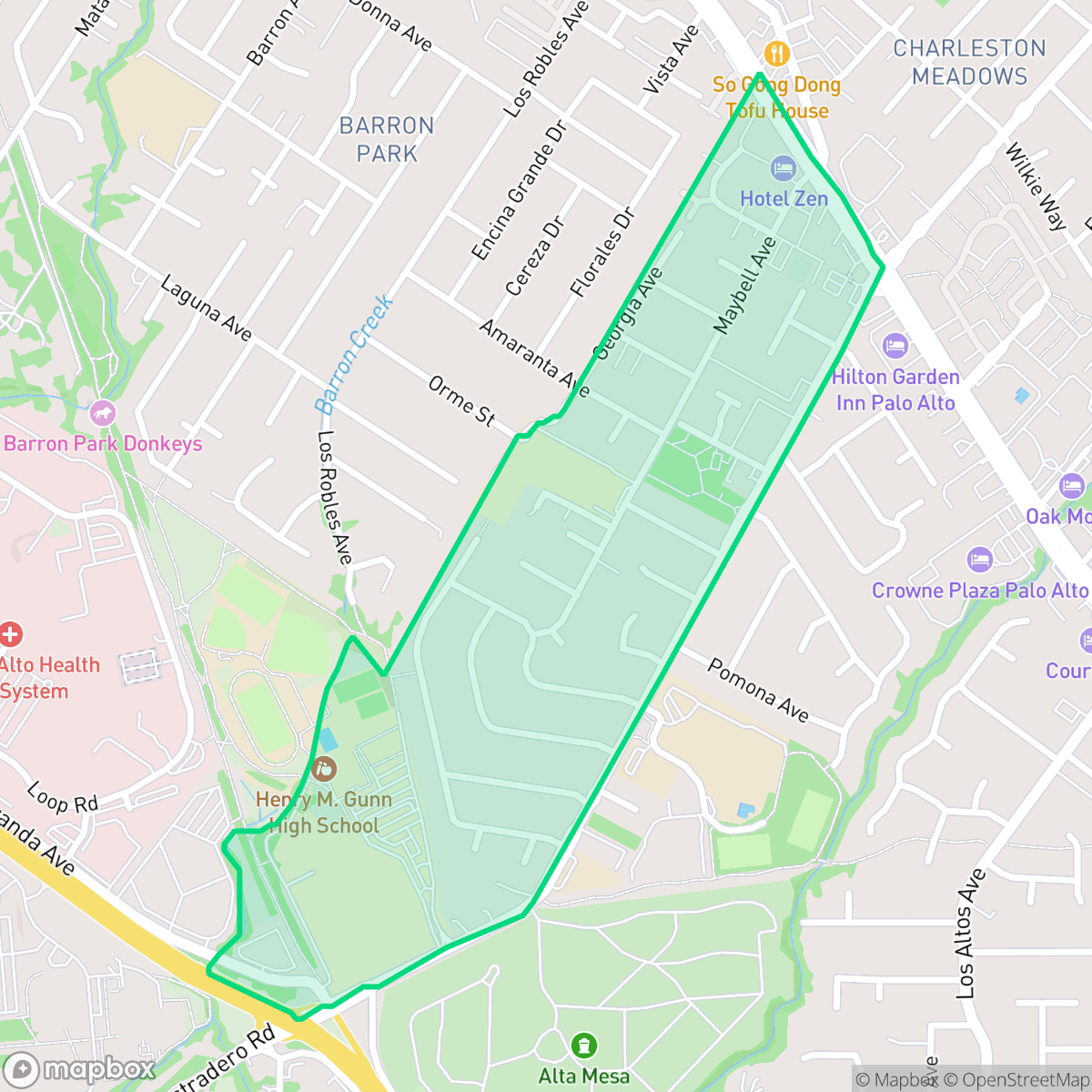 Map showing the location of Green Acres, Palo Alto, CA