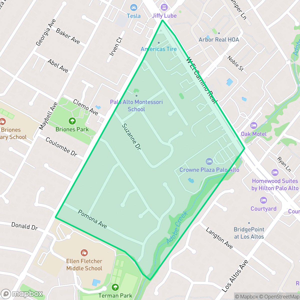 Map showing the location of Palo Alto Orchards, Palo Alto, CA