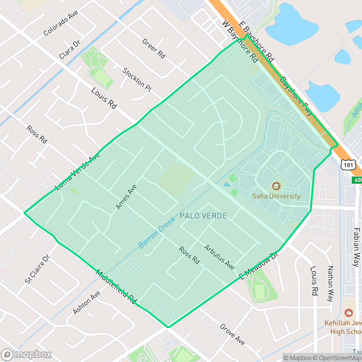 Map showing the location of Palo Verde, Palo Alto, CA