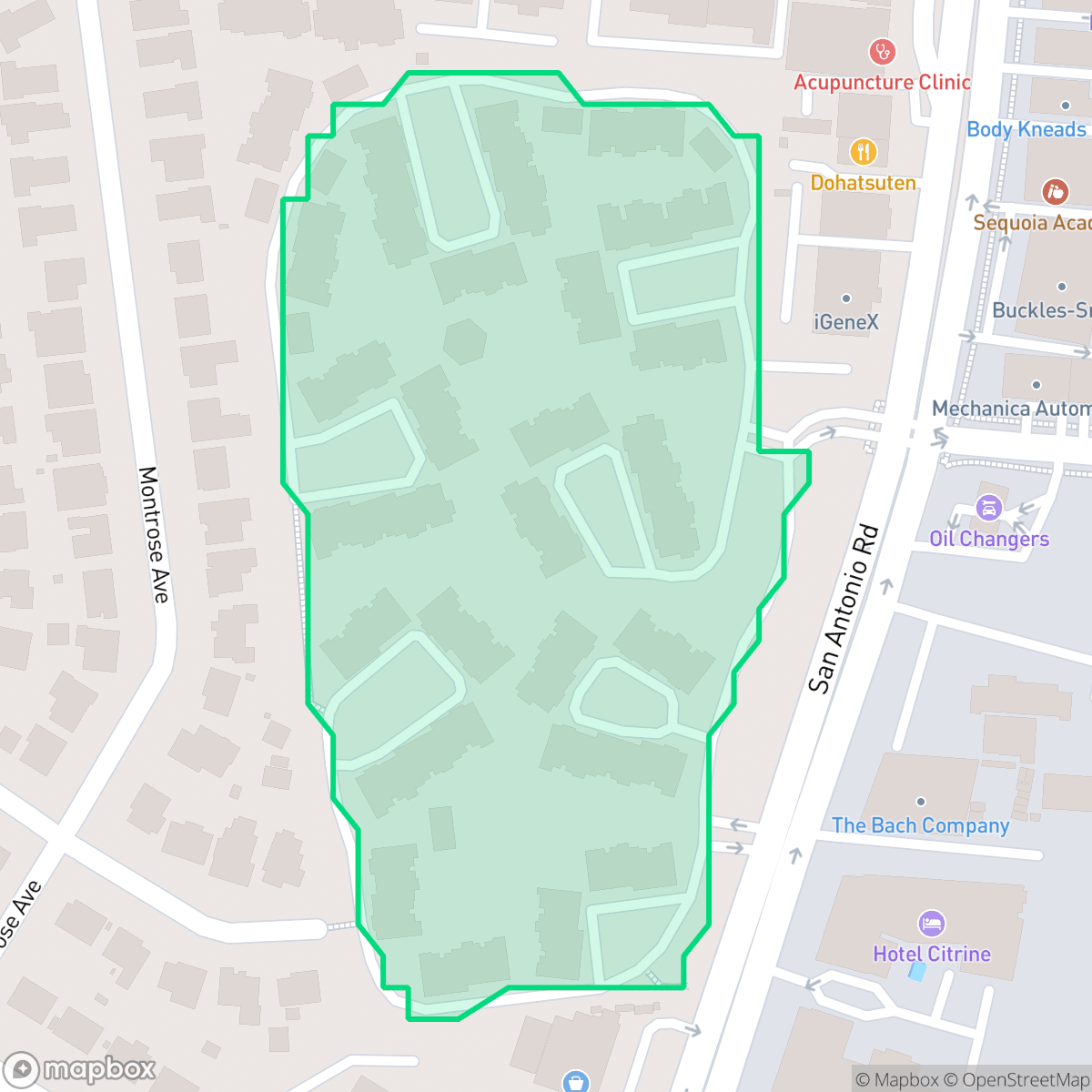 Map showing the location of The Greenhouse, Palo Alto, CA