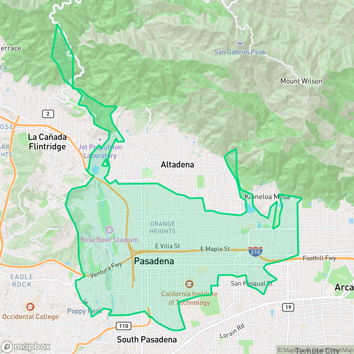 Map showing the location of Pasadena, CA — coverage area