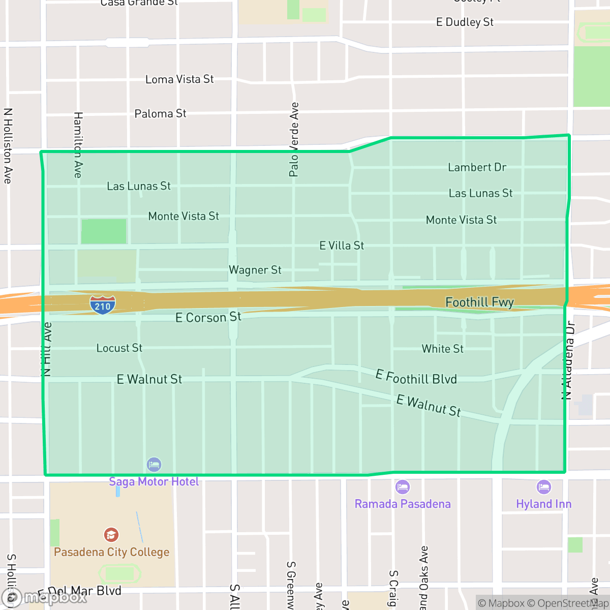 Map showing the location of Mid Central, Pasadena, CA