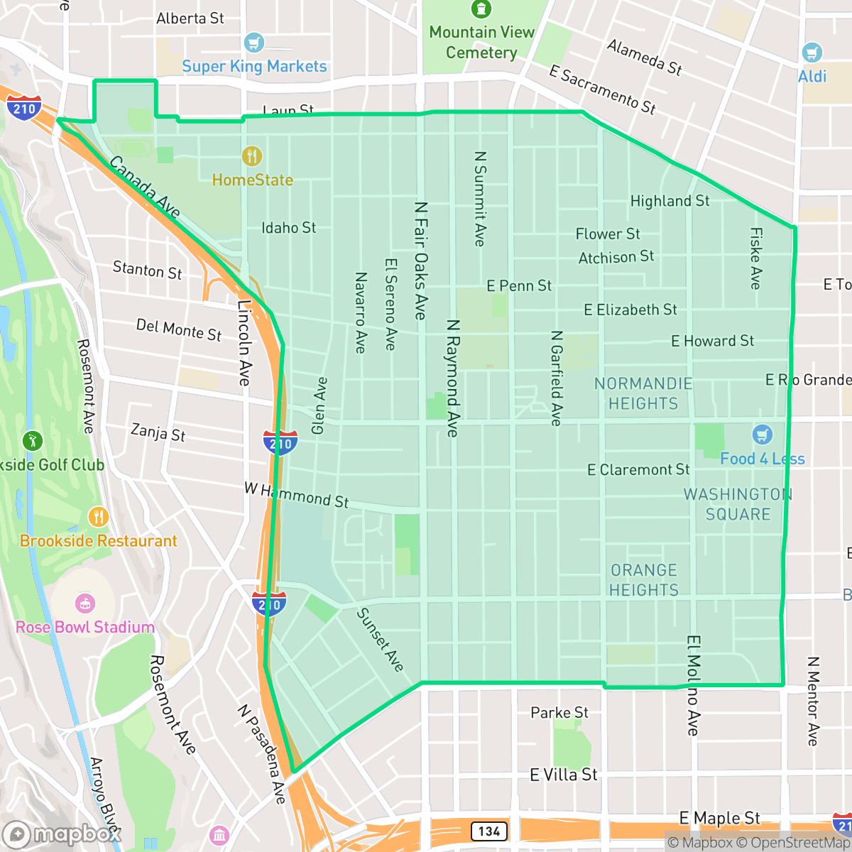 Map showing the location of North Central, Pasadena, CA